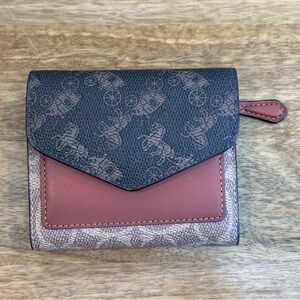 Coach Wyn Small Wallet Horse and Carriage Print Leather Snap Closure